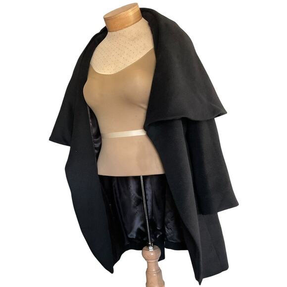 Elie Tahari Women's Small Black Wool Coat Jacket Blend Belted Waterfall‎ Collar - Picture 9 of 13